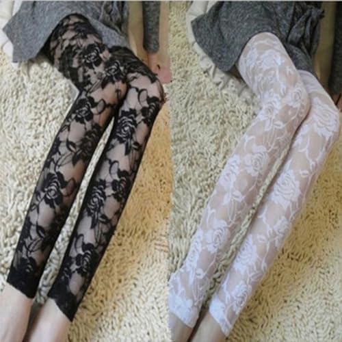 Legou Womens Lace Leggings Flower Pattern Breathable Footless Tights