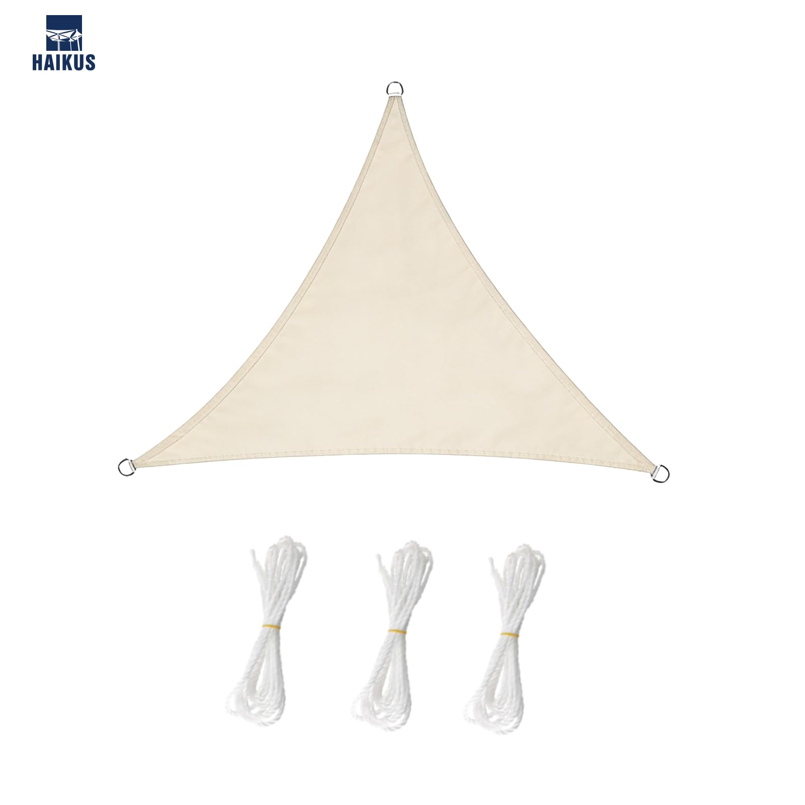 HAIKUS Tenda a Vela Impermeabile Triangolare 3x3x3 m, Protezione Raggi UV 98%, Telo Ombreggiante Triangolo 3x3 x3m, Tenda da Sole per Esterno Giardino Terrazzo, Bianca beige