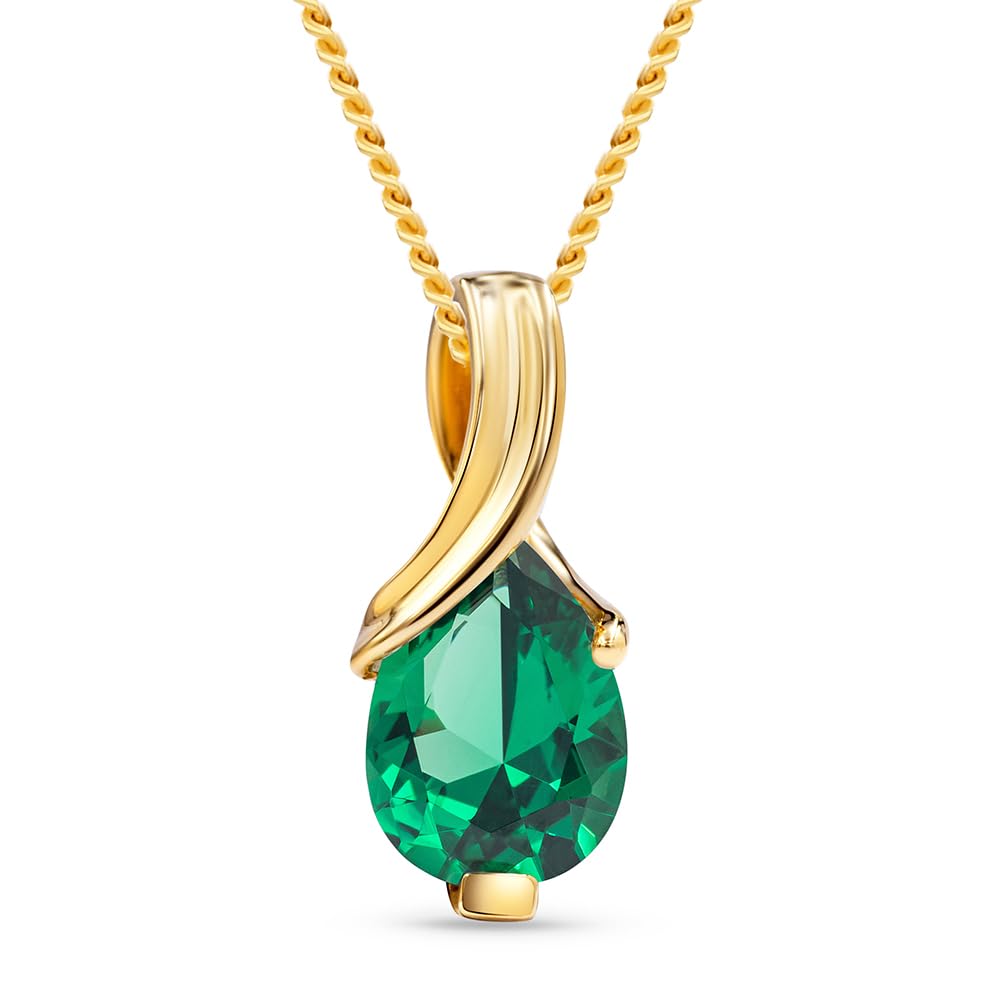 MIORE Halskette Damen, 9 Karat 375 Gelbgold und 18K vergoldetes 925 Silber, Smaragd/Rubin/Topas/Saphir/Aquamarin Tropfen-Anhänger, Made in Italy, Panzerkette 45cm, Schmuck Damen, mit Schmuckbox