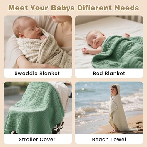Image of Hooded Baby Bath Towels for Newborn, 2 Pack - 6-Layer 100% Muslin Cotton, Soft Absorbent Baby Towels with Hood for Babies, Infants & Toddlers, Large 32x32 Inch Unisex Newborn Baby Bath Essentials