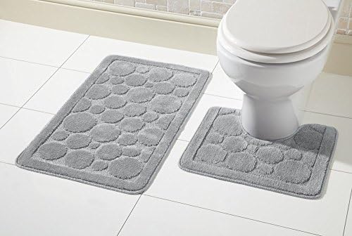 Olivia Rocco® Cali Bubbles 2 Piece Bath Mat & Pedestal Set, Non Slip Bathroom Set (Silver)