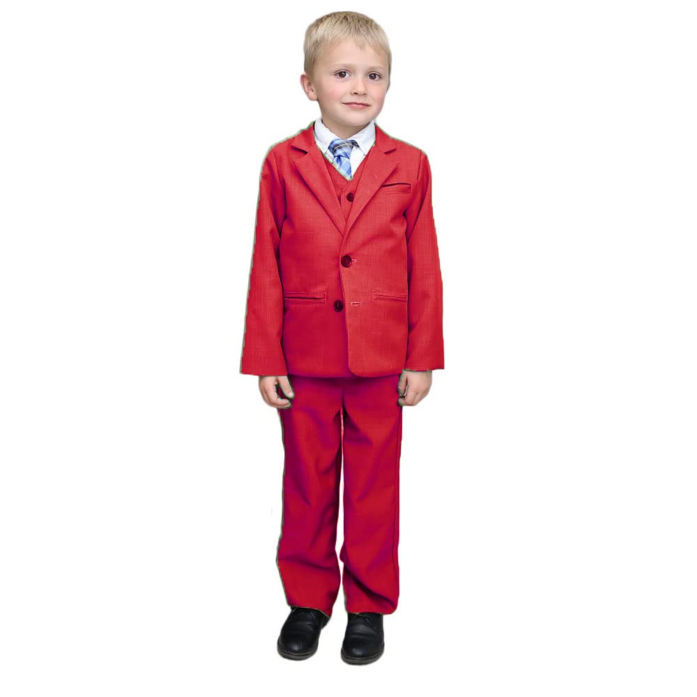3-częściowe garnitury chłopięce slim fit, klasyczny chłopięcy, formalny garnitur, sukienka na wesele, Czerwony, 14 lat