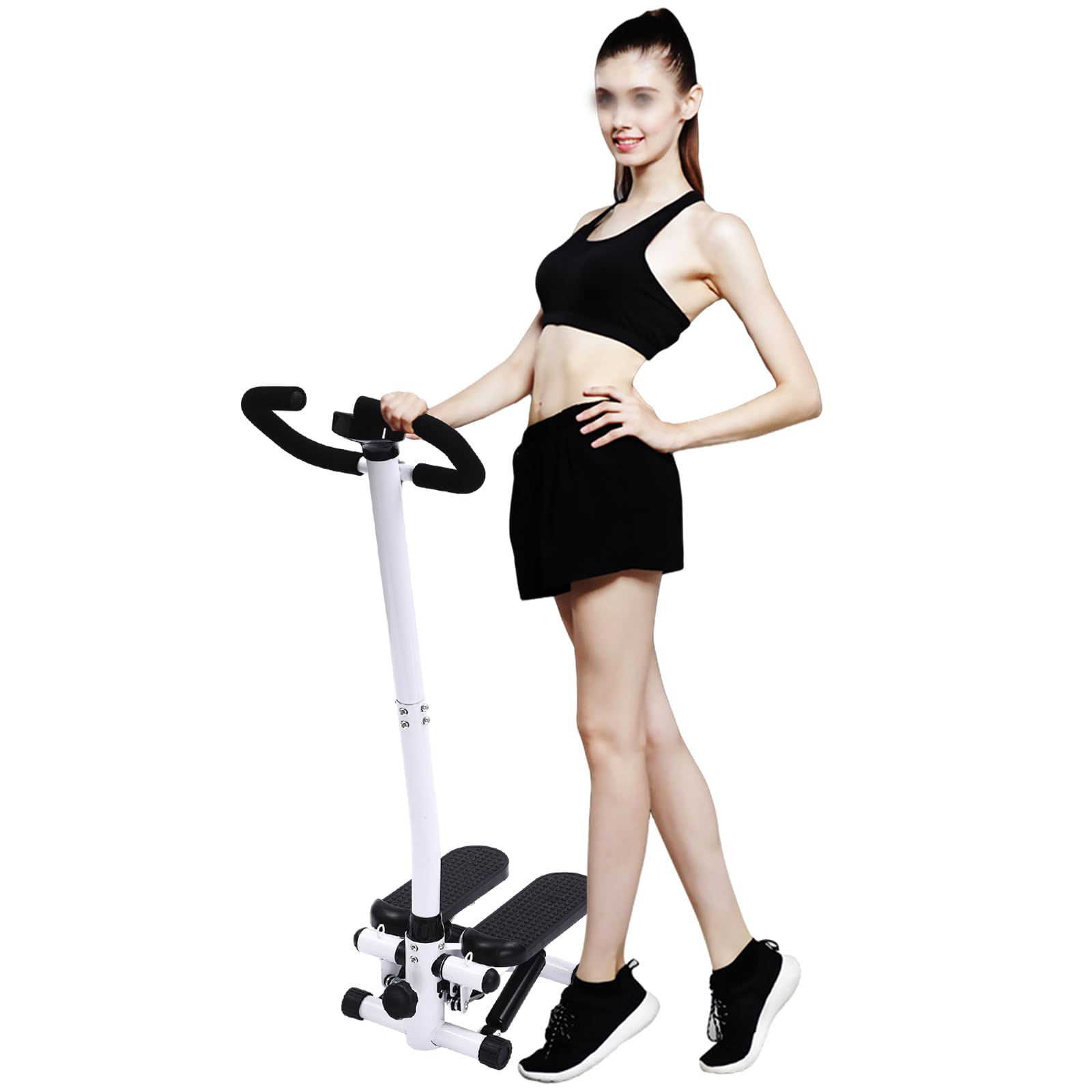 Mini Stepper Avec Bandes De Résistance - Appareil Fitness Compact Blanc