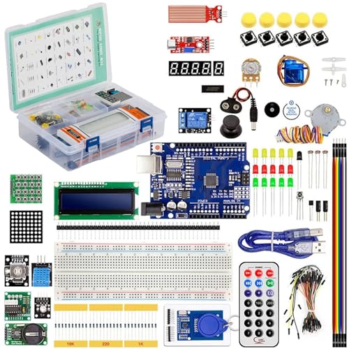 Image of Beginners Super Starter Kit for Uno R3 /R4, Includes 271 Electronic Components, Compatible with Arduino IDE, LCD1602, Breadboad, DC Motor, with Tutorial and Cod