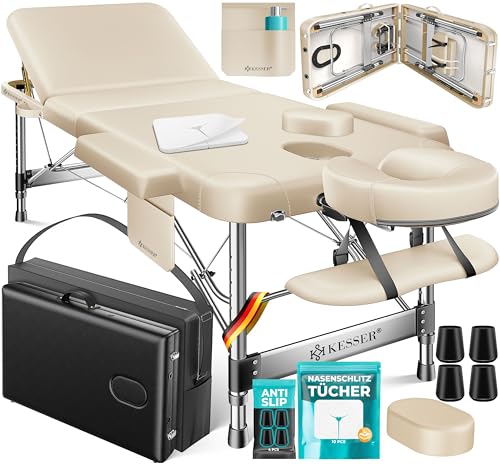 KESSER® Camilla de Masaje Móvil Plegable y Ajustable en Altura Cama 3 Zonas Estética Amplia de Terapia Aluminio + 10x Reposacabezas