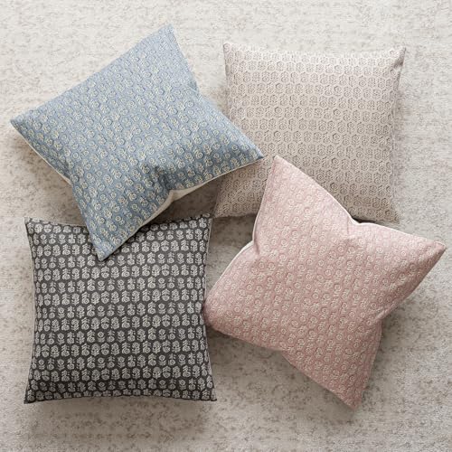 Image of Foindtower Set of 2 Decorative Neutral Floral Print Throw Pillow Covers Vintage Accent Farmhouse Cushion Covers Boho Home Decor for Sofa Couch Chair Bedroom Living Room Outdoor,22x22 Inch,Light Pink