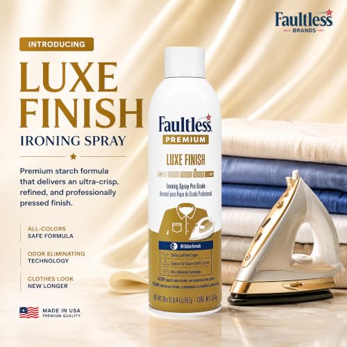 Image of Faultless Limited Edition Premium Luxe Ironing Spray Starch, 567g | Pro Grade All Color Formula | Spray & Iron for Dry Cleaner Results | Odor-Neutralizing | Wrinkle-Free | Imported from USA