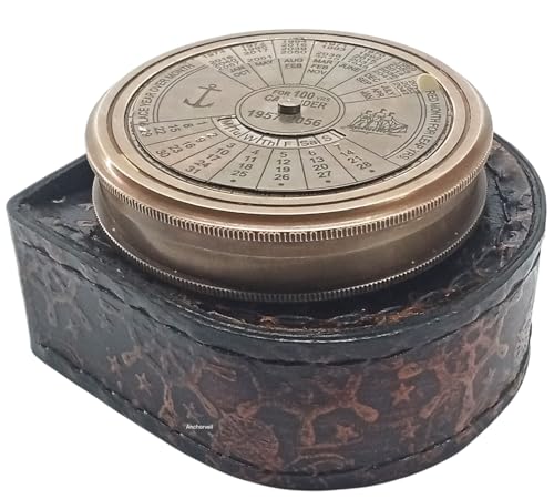 Brújula náutica vintage de latón 100 años con calendario miniatura 3