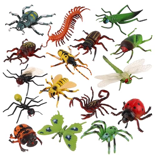 JOKFEICE Figuras de juguete de insectos – 16 grandes insectos realistas como libélula, araña, mosquito, juguete educativo para niños, regalo de cumpleaños, decoración de pasteles