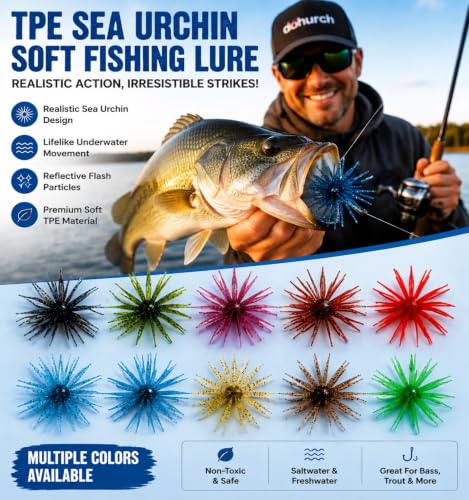 DOHURCH 14PCS Fuzzy Dice Baits for Bass Fishing, Sea Urchin Soft Plastic Fishing Lures, Floating TPE Creature Baits, 3 Sizes for Freshwater - image 9