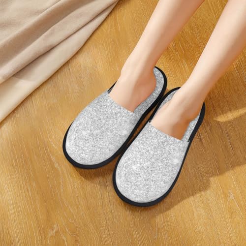 Silver Glitter Print House Slippers For Women And Men,Soft Slippers With Memory Foam,Non-Slip Indoor Home Shoes4
