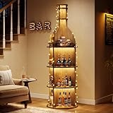 Tribesigns Weinregal, 190 cm Industrielles Rundes Weinschrank mit Hängenden Kelchhaltern, Stehende Flaschenregal für Wohnzimmer, Keller, Braun, Esszimmer(Ohne Beleuchtung, 1PC)