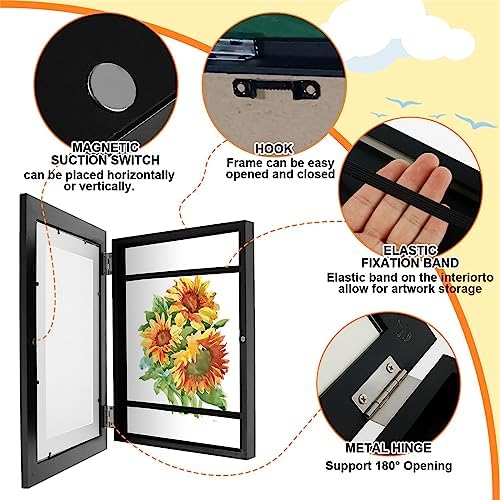 2Pcs Kids Art Frame Changeable -8.3x11.7 ", A4 Front Opening Photo Frames w/ Stand, Wooden Kids Artwork Display Frame for 100 Pictures, Horizontal and Vertical Display for Crafts Drawing 3D Artwork (Black) 4 519t2f2SnwL. AC