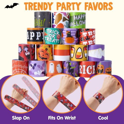 Image of JOYIN 72 PCS Halloween Slap Bracelets for Kids, Halloween Bracelets Bulk for Girls Boys Gifts, Friendship Snap Bracelet for Halloween Party Favors Goodie Bag Fillers, Classroom Favors
