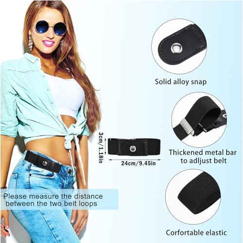 2 Pcs Side Belts for Men, Adjustable Comfortable Mens Women Side Stretch Belt with PU Material Solid Elastic No Buckle Belt Women for Most of Pants Jeans2