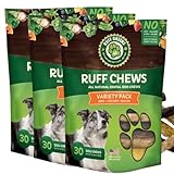 Ruff Greens Ruff Chews Variety Pack – 30 ct | Natural Digestible Rawhide Dog Treats with Vitamins, Minerals, Probiotics & Omega Oils | Dental Treats to Clean Teeth & Support Gut & Immune Health 3 Pack