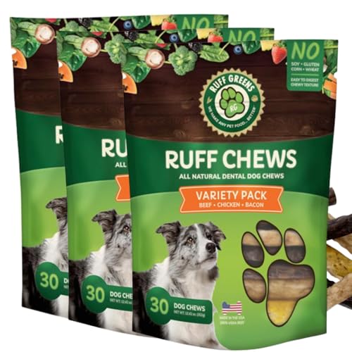 Ruff Greens Ruff Chews Variety Pack – 30 ct | Natural Digestible Rawhide Dog Treats with Vitamins,...
