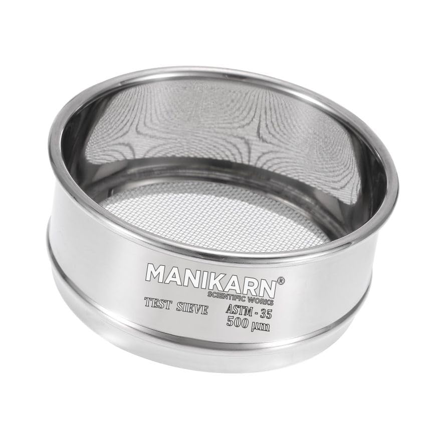 MANIKARN Lab Test Sieve – 4" Diameter, 500 Micron Stainless Steel Mesh – ASTM No. 35 for Laboratory Soil & Particle Analysis