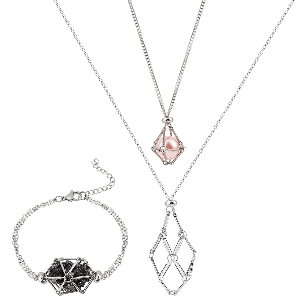 UNICRAFTALE 2 braccialetto Regolabile con Supporto In Cristallo 2 pezzi In 2 dimensioni Porta Pietre Vuote Collana Pendente con Gabbia di Cristallo Vuota Custodia In Ottonem acramè per Braccialetti