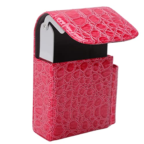 Boîte à cigarettes, étui à cigarettes facile à utiliser, longue durée de vie, capacité de 20 cigarettes en acier inoxydable PU avec support pour briquet pour tous les jours pour(Rose rouge)