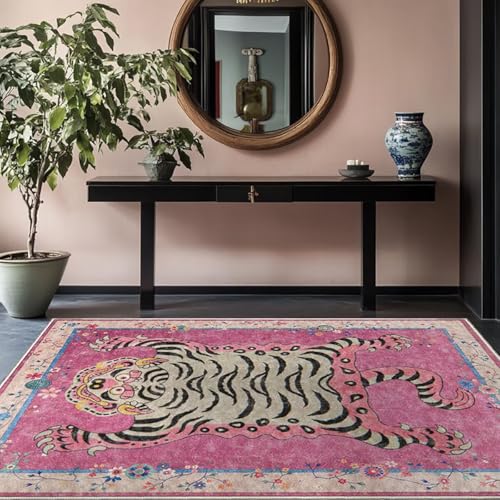 Tapis à motif tigre tibétain bohème pour entrée, tapis lavable à motif léopard pour chambre...