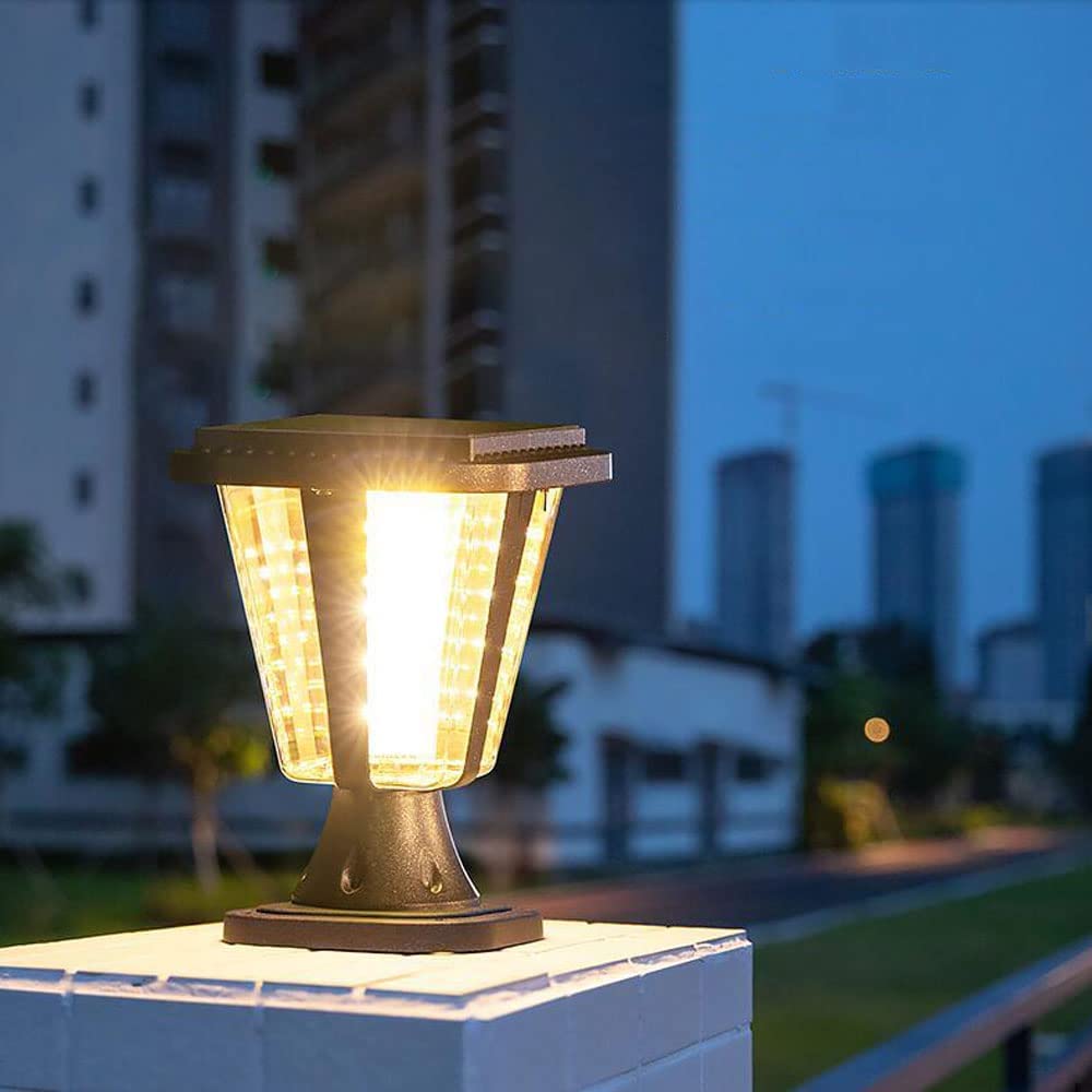 Solar 3W zewnętrzne światła słupkowe LED, 2-kolorowe światło zewnętrzne słupkowe, czarne aluminiowe oświetlenie ogrodowe zasilane energią słoneczną, patio, słupek ogrodzeniowy (7,8 cala)