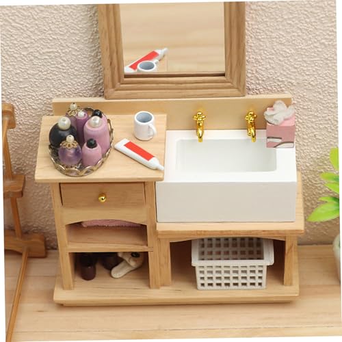 Fregadero de casa de muñecas en madera pulida con acabado artesanal 1/12 4