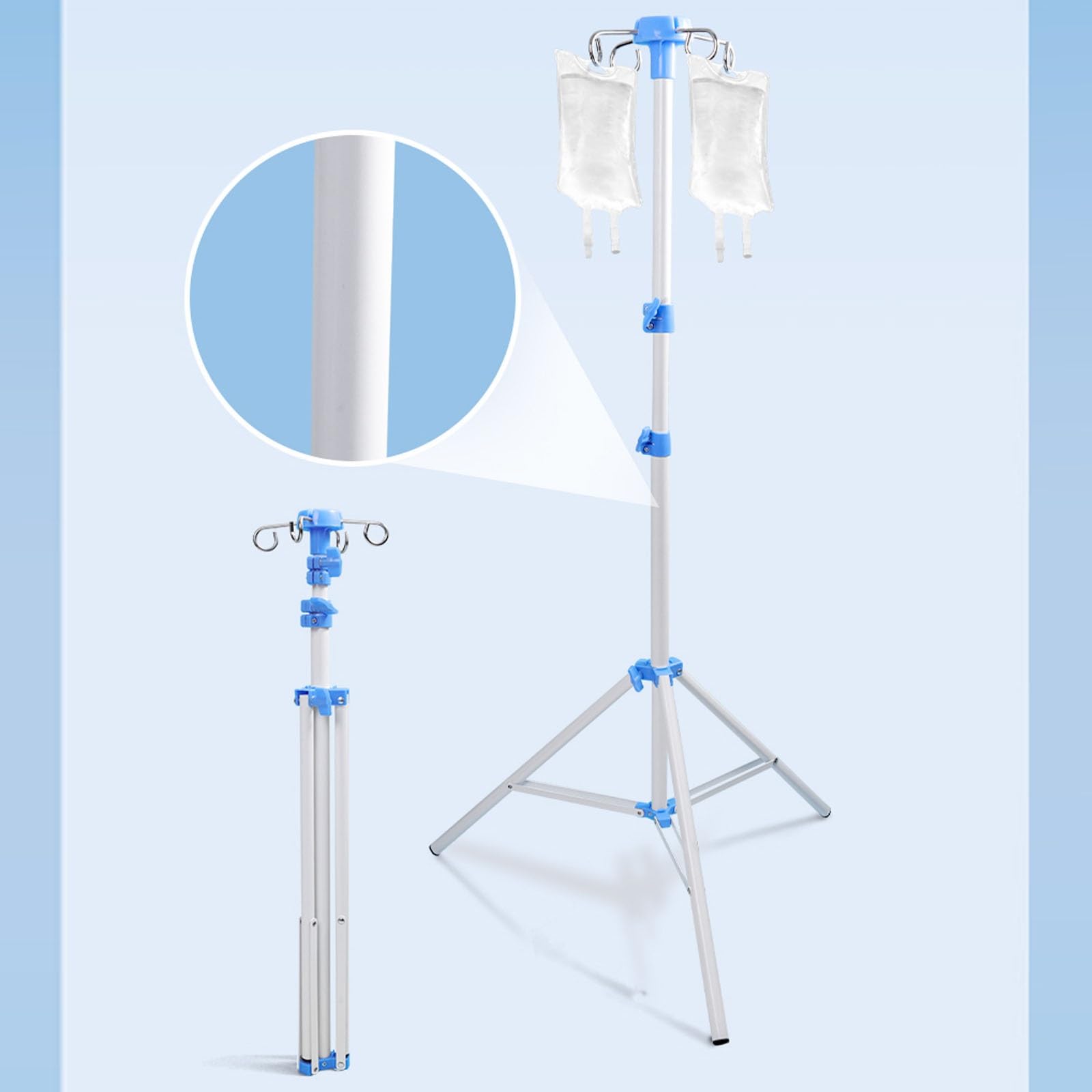 Poste de suero, Soporte portátil para Bolsa de Goteo con 4 Ganchos, Soporte Plegable para Poste, Postes de suero Plegables, portátiles para clínicas, atención domiciliaria, Viajes