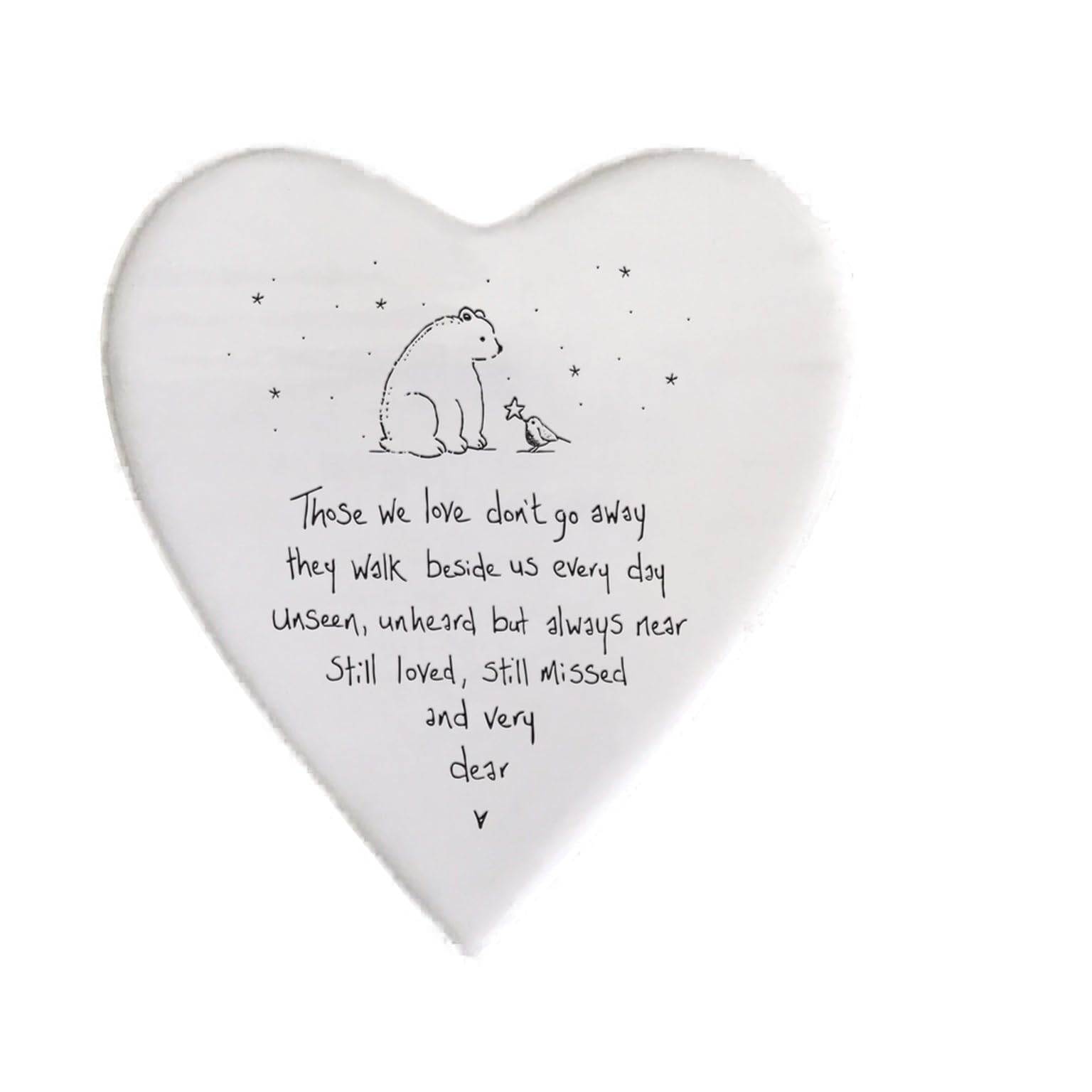 East Of India White Heart Coaster- "Those We Love Don’t Go Away" Porcelain Heart Coaster Gift
