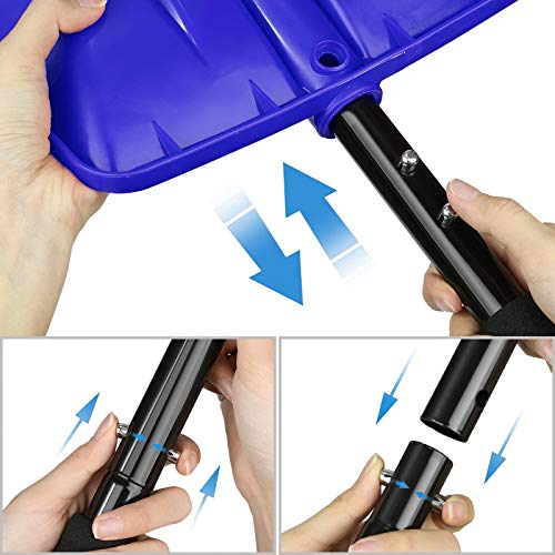 IPSXP Snow Shovel,Detachable Plastic Emergency Snow Shovel (31.5in/80cm) with Stainless Steel Pole and Aluminum Edged Wide Blade Shovel, Perfect for Car Driveway, Camping and Outdoor Emergency (Blue)