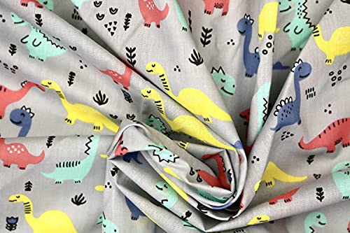 Pyrhan Multi Dinosaurs Polycotton Prints –45 Inch Wide Dress Fabric Material by The Metre -Floral Polycotton Print Used in Sewing Kit and Accessories-Quilting Fabric (Grey)