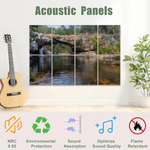 8 Pack Paneles Acústicos Artísticos para Absorción de Sonido con Escena Natural de Bosque, Cascada y Formaciones Rocosas, Verde, Autoadhesivo para Estudios de Grabación y Oficina 48"x32" miniatura 3