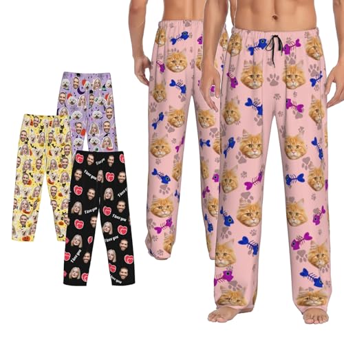 Image of IKZSWFZ Personalized Pajamas Pants for Men Custom Pajama Pants with Photo Customized Face PJ Pants Gift for Father Husband Boyfriend