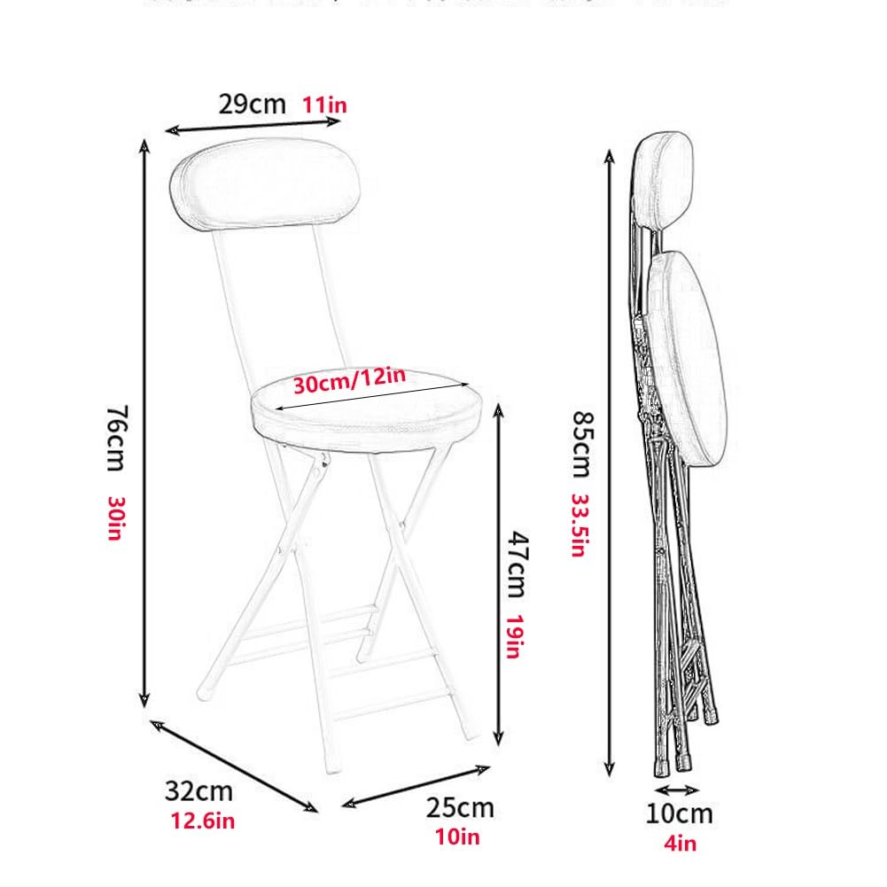 47cm Składany Stołek Barowy Okrągły Wyściełany z Oparciem, Przenośne Krzesło dla Dorosłych do Kuchni, Ogrodu, Łazienki(White)