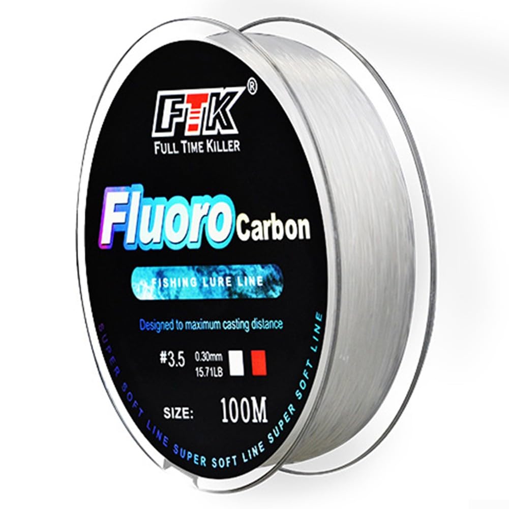 White 6.0-0.40mm-30.36LB Fishing Lure Line, 100M Fluorocarbon Fishing Lure Line 4.13-34.32LB Carbon Fiber Leader Soft Line