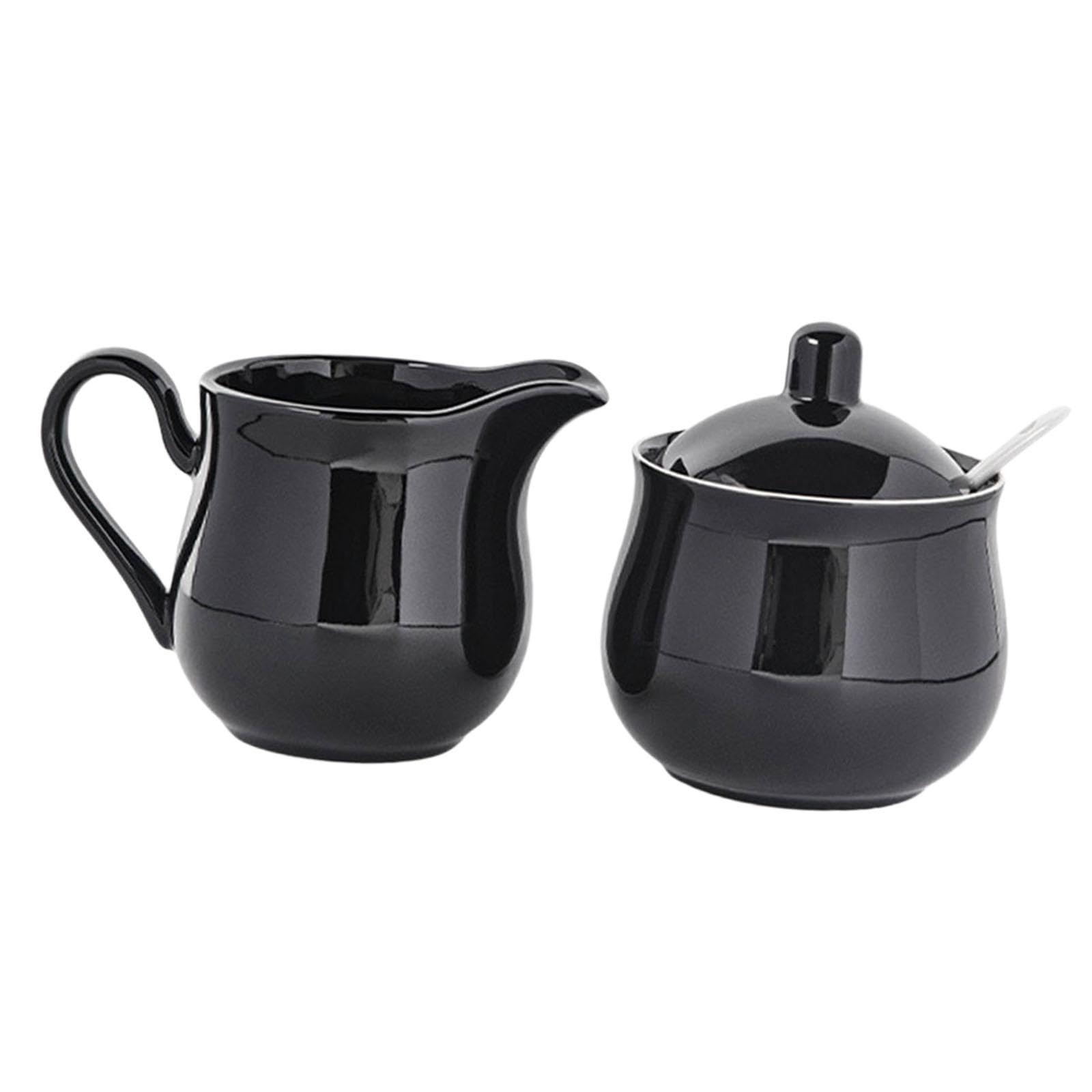 Milageto Set di zuccheriera e lattiera in ceramica, set da caffè, durevole, decorativo, pratico, regalo di, contenitore per zucchero e lattiera, Nero