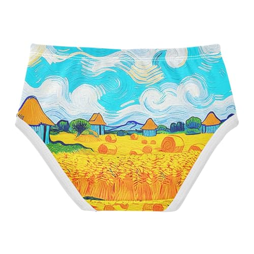 Cotton Toddler Underwear Floral Oil Painting Wheat Field Panties for Girl Funny Kids Briefs Undies 2t2