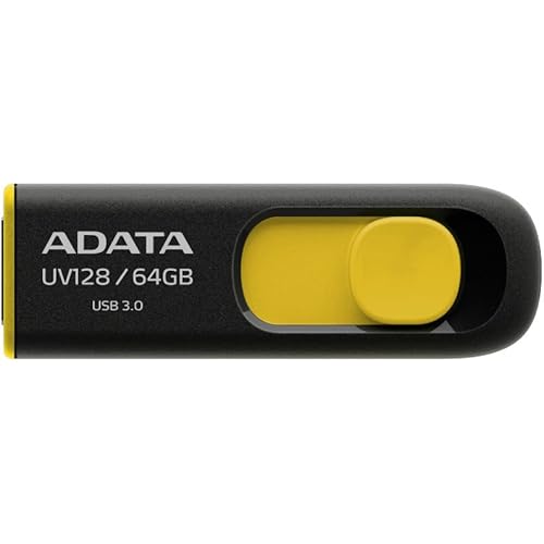 ADATA UV128 64GB USB 3.0 Retractable Capless Flash Drive, Yellow (AUV128-64G-RBY)