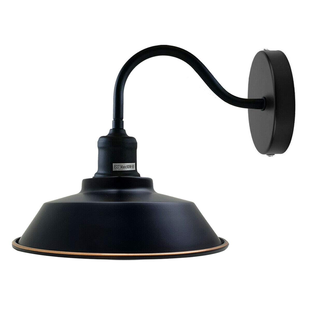 Modern Metal Wall Light, Shiny Body Wall Lamp Lighting Sconce Fitting, Vintage Industrial Wall Mount E27 Pendant with Light Shade for Bedside, Living Room, Hall Way (Black) [Energy Class A+++]
