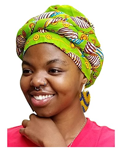 Bright-green African Print Ankara Modu Hat Pre-tied Head Wrap3