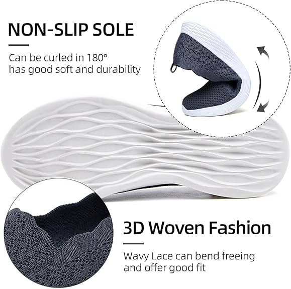 Image of Puxowe Women's Slip-On Walking Shoes | Lightweight Knit Sneakers with Memory Foam Insole, Breathable & Wide Fit Available for Daily Walking, Casual & Travel