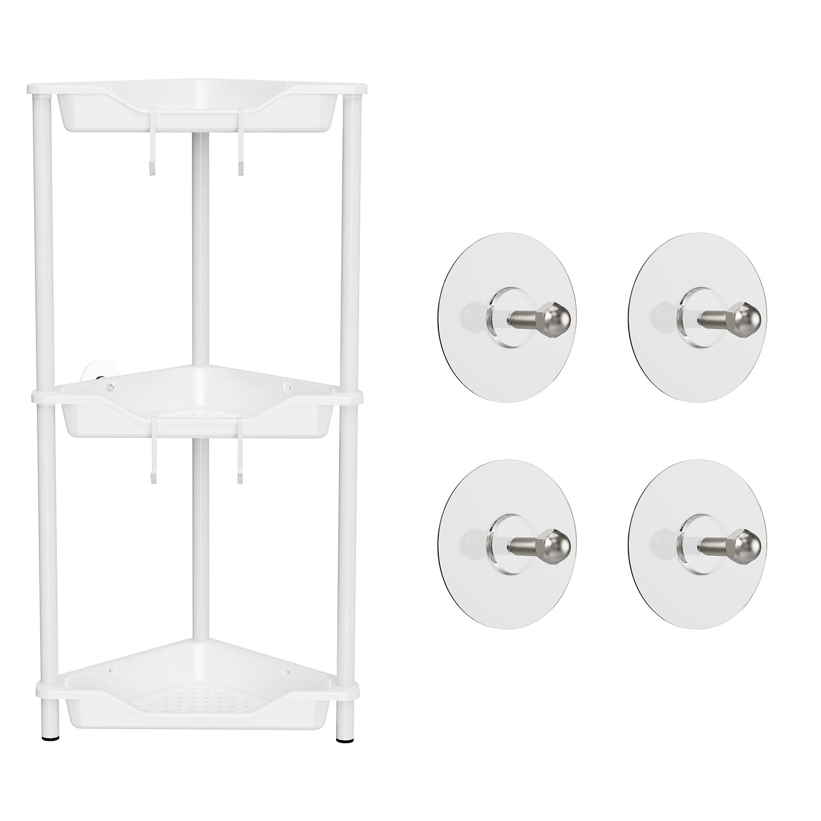 Orimade Rustproof 3 Tier Floor Standing Corner Shower Caddy Bundle with Round Adhesive Replacement Stickers