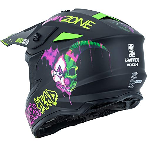 Foto von Broken Head FreakZone Motocross-Helm Schwarz-Grün-Pink matt – Cross-Helm – MX – Quad – Supermoto (M 57-58 cm)