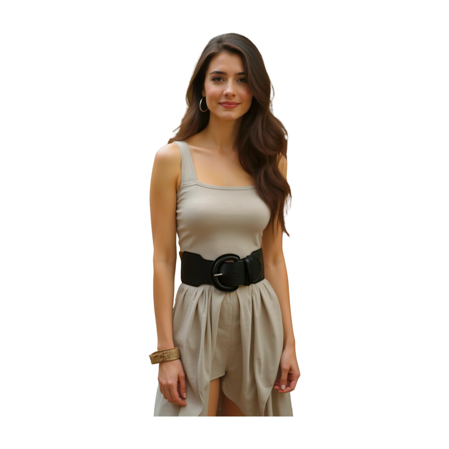 Generic Women Black Elastic Fashion Belt - Hip High Waist Distressed Style Fabric Band Size S M z181