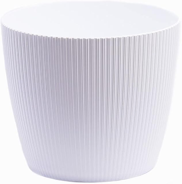 Home Garden Ornaments Plant Pots Indoor 30cm Diameter  Round and Plastic Plant Pot of White Colour  Striped Flower Pot  Decorative Flower Pots Outside (Ø30cm, White)