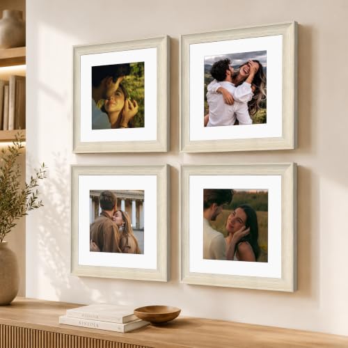 Image of Art Street Wooden Photo Frame for living room, Aesthetic Cave Design Photo Frames for Photograph, Art Work, Certificates Set of 4 (10x10 Inch, White)