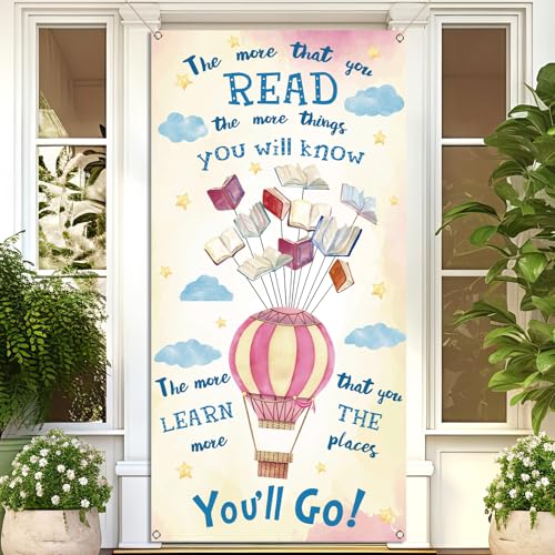 Buxiuer The More That You Read The More Things You Will Know Door Cover Read Across America Reading Artwork for Back to School Classroom Library Door Decoration