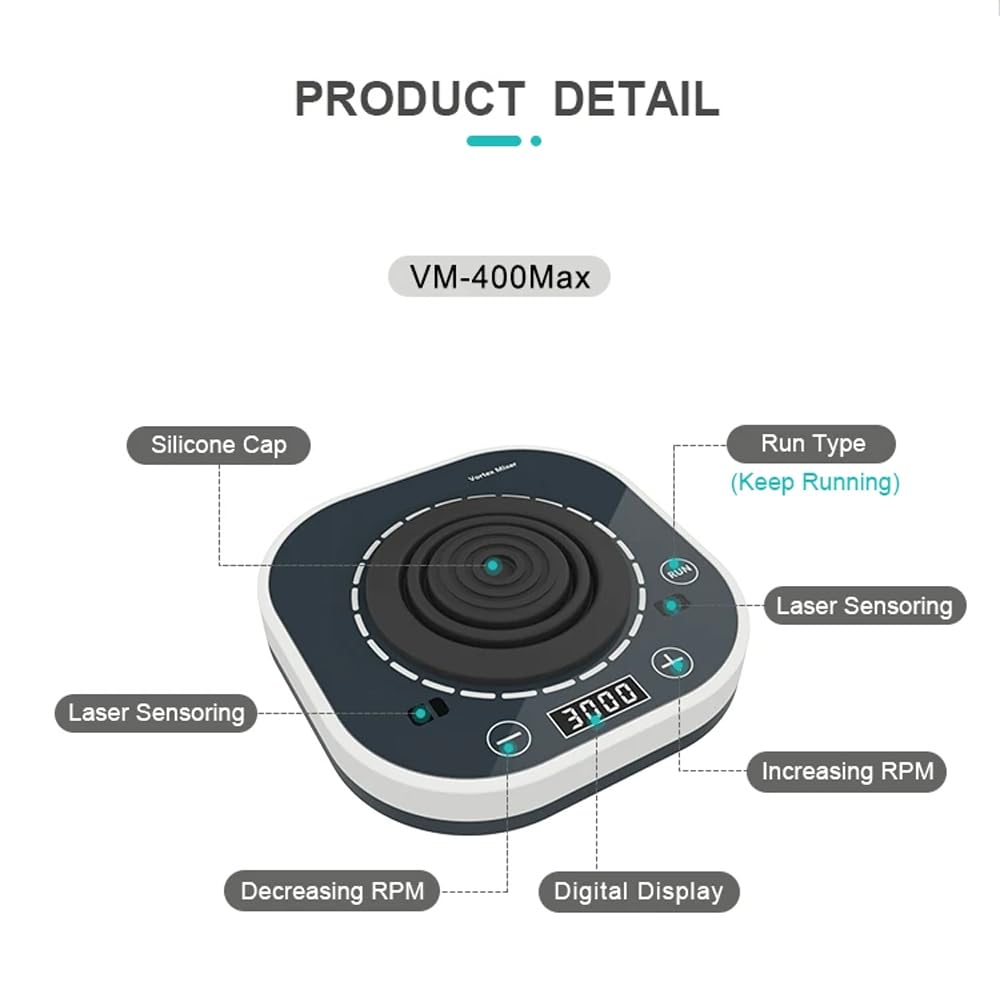 Mezclador de vórtice de laboratorio, mini agitador para mezclar frascos y tubos de ensayo, velocidad ajustable 100-3000 rpm, oscilación circular de 4 mm, pantalla LED, control táctil, luz ambiental