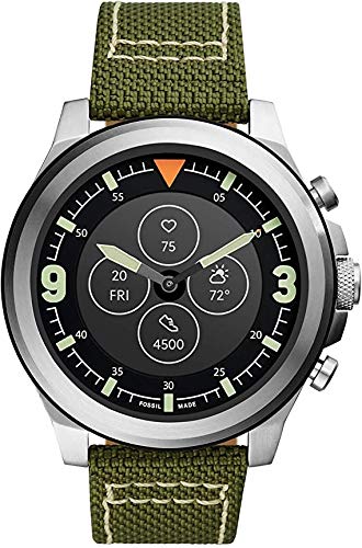 Fossil HR Latitude - Hybrid-Smartwatch mit grünem Oliv-Nylo-Armband für Herren FTW7019