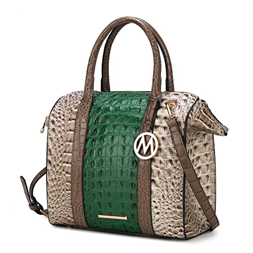 MKF Collection Bolsa feminina de couro vegano em relevo de crocodilo e alça cruzada, Verde (Ember Green)